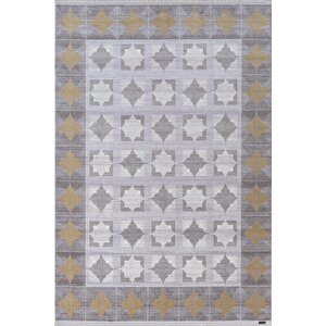 Trend Tr008a Gri Halı Gold Detaylı Klasik Geometrik Desenli Akrilik Yumuşak Salon Halısı 95x200 cm