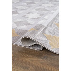 Trend Tr008a Gri Halı Gold Detaylı Klasik Geometrik Desenli Akrilik Yumuşak Salon Halısı 95x200 cm