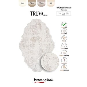 Truva 8361 Özel Kesim Krem Halı Bej Detaylı Kalın Akrilik Tozuaz Modern Salon Halısı Yatak Odası 97x300 cm