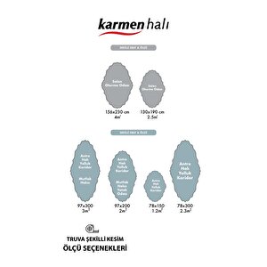 Truva 8334 Özel Kesim Bej Halı Gri Detaylı Kalın Akrilik Tozuaz Modern Klasik Salon Halısı Koridor 97x200 cm