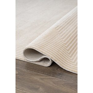 Merit Mr010a Krem Halı Vizon Bej Geometrik Detaylı İnce Yumuşak Akrilik Modern Salon Halısı 95x200 cm