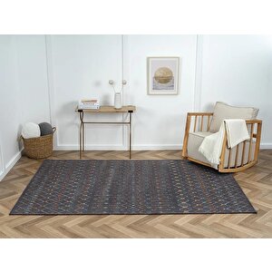 Lenda Ld003a Antrasit Kilim Renkli Detaylı Ince Antialerjik Kaymaz Taban Makinada Yıkanabilir Salon 120x180 cm