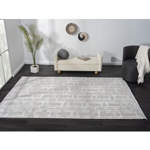 Sümer Sm007a Gri Halı Geometrik Desen Dekoratif Modern Tozuyok Antialerjik Salon Yatak Odası Koridor 78x300 cm