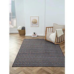 Lenda Ld003a Antrasit Kilim Renkli Detaylı Ince Antialerjik Kaymaz Taban Makinada Yıkanabilir Salon 100x200 cm