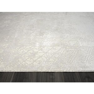 Elegance Eg014a Beyaz Halı Sedef Geometrik Detaylı Modern Viskon Doğal Iplik Bambu Halı Tozu Az