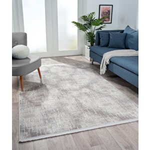 Lotus 8557 Açık Gri Halı Gri Detaylı Modern Ince Akrilik Tozuaz Salon Halısı Yatak Odası Koridor 100x300 cm