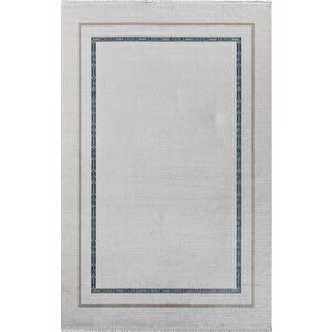 Merit Mr002m Krem Halı Lacivert Gold Kenar Çerçeveli Ince Yumuşak Akrilik Tozuaz Modern Salon Halı 228x340 cm