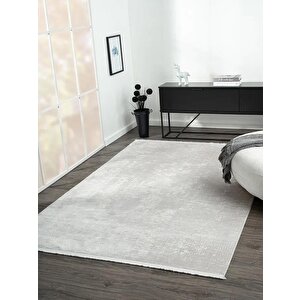 Elegance Eg014a Beyaz Halı Sedef Geometrik Detaylı Modern Viskon Doğal Iplik Bambu Halı Tozu Az 97x300 cm