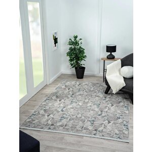 Best 110 Gri Halı Spor Desen Lacivert Detaylı Ince Parlak Makinada Yıkanabilir Antialerjik Modern 80x300 cm