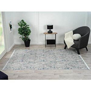 Best 110 Gri Halı Spor Desen Lacivert Detaylı Ince Parlak Makinada Yıkanabilir Antialerjik Modern 120x180 cm