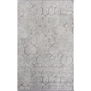 Soft 760 Gri Halı Lila Detaylı Geometrik Desen Modern Akrilik Tozuaz Salon Halısı Yatak Odası Halısı 80x150 cm