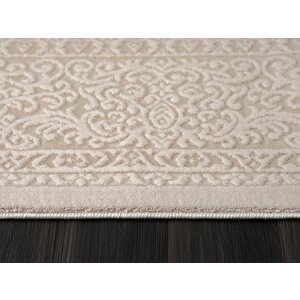 Truva 8342 Oval Krem Halı Bej Detaylı Kalın Akrilik Tozuaz Modern Klasik Salon Halısı Koridor Oval