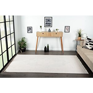 Truva Tv001a Krem Halı Kenar Çerçeveli Göbekli Kalın Akrilik Tozuaz Modern Klasik Salon Halısı 130x190 cm