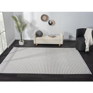 Sümer Sm008a Gri Beyaz Çizgi Desen Halı Dekoratif Modern Tozuyok Antialerjik Salon Halısı Koridor 97x300 cm