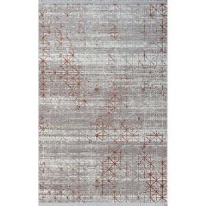 Lotus 8564 Gri Halı Kiremit Geometrik Detaylı Modern Ince Akrilik Tozuaz Salon Halısı Yatak Odası 120x180 cm