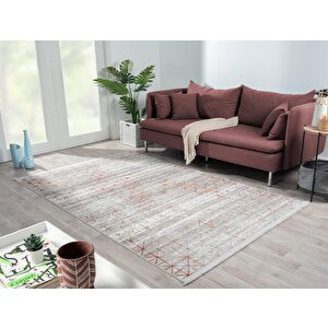 Lotus 8564 Gri Halı Kiremit Geometrik Detaylı Modern Ince Akrilik Tozuaz Salon Halısı Yatak Odası 120x180 cm
