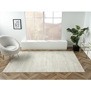 Elegance Eg011a Gri Halı Bej Detaylı Modern Viskon Doğal Iplik Bambu Halı Tozu Az Salon Halısı 97x300 cm