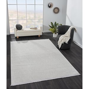Sümer Sm008a Gri Beyaz Çizgi Desen Halı Dekoratif Modern Tozuyok Antialerjik Salon Halısı Koridor 77x150 cm