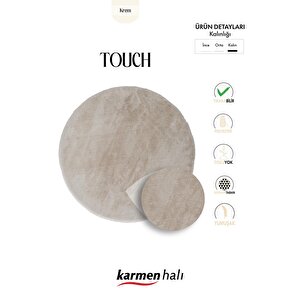 Post Touch Th001b Bej Halı Tavşan Tüyü Post Peluş Kürk Halı Yuvarlak Daire 90x140 cm