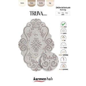 Truva 8331 Özel Kesim Bej Halı Krem Detaylı Kalın Akrilik Tozuaz Modern Klasik Salon Halısı Koridor 78x300 cm