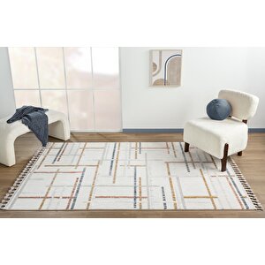 Sümer Sm011a Krem Rengi Halı Renkli Geometrik Desenli Dekoratif Modern Antialerjik Salon Halısı 97x300 cm