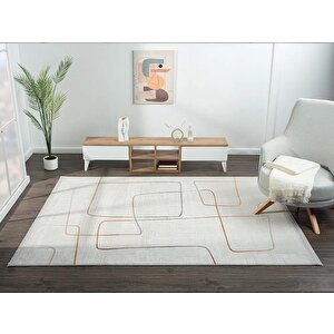 Lotus 8572 Gri Halı Renkli Geometrik Desenli Modern İnce Akrilik Tozuaz Salon Yatak Odası Halısı 80x300 cm