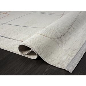 Lotus 8572 Gri Halı Renkli Geometrik Desenli Modern İnce Akrilik Tozuaz Salon Yatak Odası Halısı