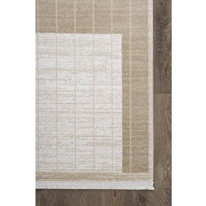 Merit Mr008a Krem Halı Vizon Geometrik Desenli İnce Yumuşak Akrilik Modern Salon Oturma Odası Halısı