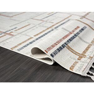Sümer Sm011a Krem Rengi Halı Renkli Geometrik Desenli Dekoratif Modern Antialerjik Salon Halısı