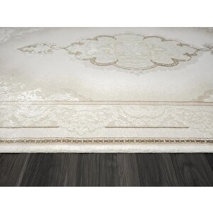 Elegance Eg001a Beyaz Halı Gold Sedef Detaylı Göbekli Modern Viskon Doğal Iplik Bambu Halı Tozu Az