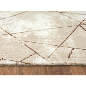 Tokyo 1753 Bej Halı Kahverengi Detaylı Geometrik Desen Modern Akrilik Halı Kaymaz Taban Tozuaz