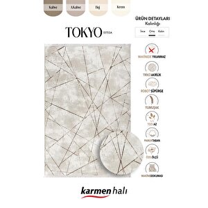 Tokyo 1753 Bej Halı Kahverengi Detaylı Geometrik Desen Modern Akrilik Halı Kaymaz Taban Tozuaz