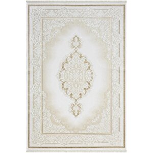 Elegance Eg001a Beyaz Halı Gold Sedef Detaylı Göbekli Modern Viskon Doğal Iplik Bambu Halı Tozu Az 97x300 cm