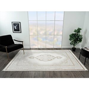 Elegance Eg001a Beyaz Halı Gold Sedef Detaylı Göbekli Modern Viskon Doğal Iplik Bambu Halı Tozu Az 97x300 cm