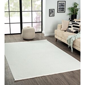 Best 106 Beyaz Halı Antrasit Detaylı İnce Parlak Makinada Yıkanabilir Antialerjik Modern Salon Halı 120x180 cm