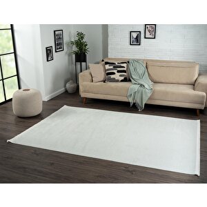 Best 106 Beyaz Halı Antrasit Detaylı İnce Parlak Makinada Yıkanabilir Antialerjik Modern Salon Halı 120x180 cm