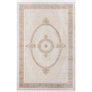 Elit El005a Krem Halı Toprak Detaylı Göbekli Kenar Çerçeveli Ince Yumuşak Akrilik Tozuaz Modern 76x150 cm