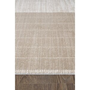 Merit Mr008a Krem Halı Vizon Geometrik Desenli İnce Yumuşak Akrilik Modern Salon Oturma Odası Halısı