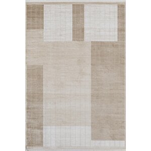 Merit Mr008a Krem Halı Vizon Geometrik Desenli İnce Yumuşak Akrilik Modern Salon Oturma Odası Halısı 152x230 cm