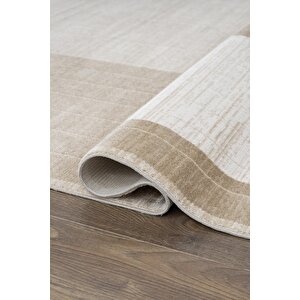 Merit Mr008a Krem Halı Vizon Geometrik Desenli İnce Yumuşak Akrilik Modern Salon Oturma Odası Halısı 152x230 cm