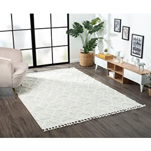 Loop Lp004a Beyaz Halı Dekoratif Sisal Bukle Tozsuz Antialerjik Salon Halısı Yatak Odası Koridor 120x180 cm