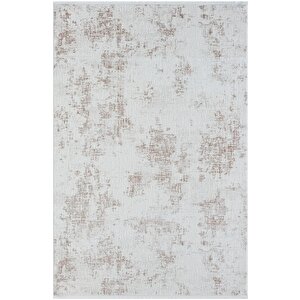 Lotus Plus 08584a Beyaz Halı Kahverengi Detaylı Ince Akrilik Tozuaz Salon Halısı Yatak Odası Koridor 156x230 cm