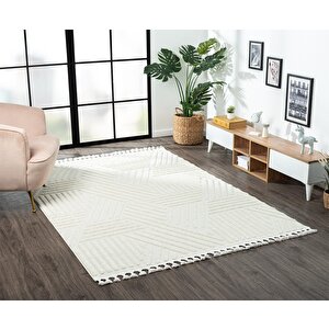 Loop Lp001a Beyaz Halı Dekoratif Sisal Bukle Tozsuz Antialerjik Salon Halısı Yatak Odası Koridor 80x300 cm