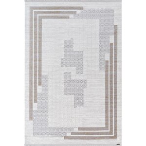 Trend Tr010a Krem Halı Vizon Ve Gri Detaylı Geometrik Desenli Akrilik Yumuşak Salon Halısı 76x150 cm