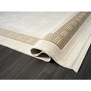 Elegance Eg009a Bej Halı Gold Çerçeveli Modern Viskon Doğal Iplik Bambu Halı Tozu Az Salon Halısı