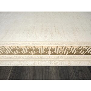 Elegance Eg009a Bej Halı Gold Çerçeveli Modern Viskon Doğal Iplik Bambu Halı Tozu Az Salon Halısı