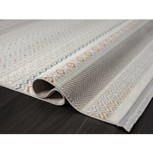 Lotus 8571 Gri Halı Renkli Kilim Desenli Modern İnce Akrilik Tozuaz Salon Oturma Odası Halısı