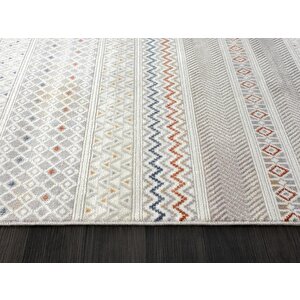 Lotus 8571 Gri Halı Renkli Kilim Desenli Modern İnce Akrilik Tozuaz Salon Oturma Odası Halısı
