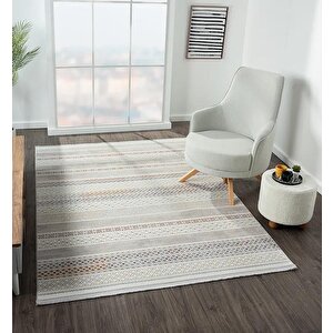 Lotus 8571 Gri Halı Renkli Kilim Desenli Modern İnce Akrilik Tozuaz Salon Oturma Odası Halısı 80x300 cm