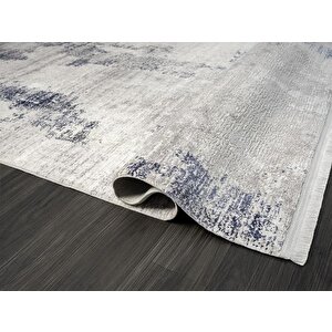 Elegance Eg013a Gri Halı Lacivert Detaylı Modern Viskon Doğal Iplik Bambu Halı Tozu Az Salon Halısı